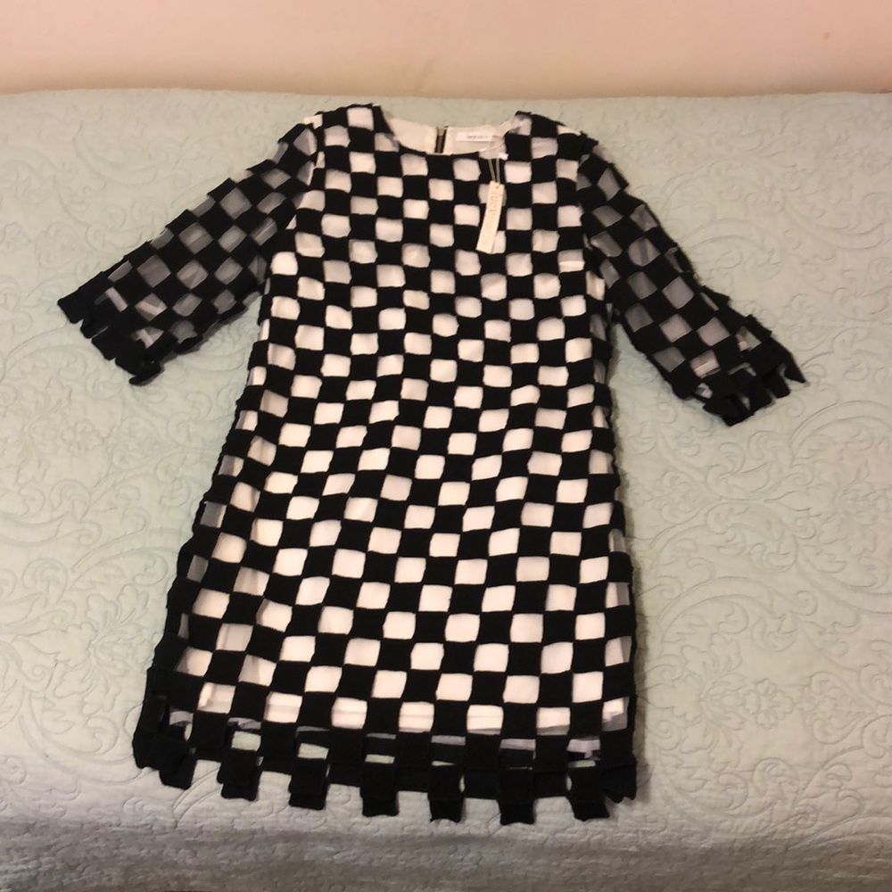 Checkered black and white mesh dress